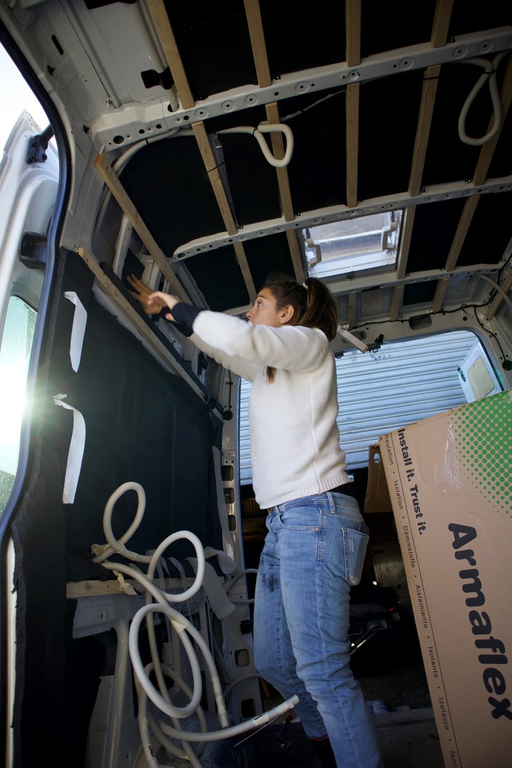 Mai insulates cavities of her camper with Armaflex; Picture: driving_blu
